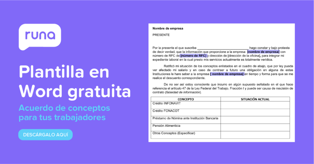Plantilla Descargable Carta de acuerdos adeudos | Runa HR